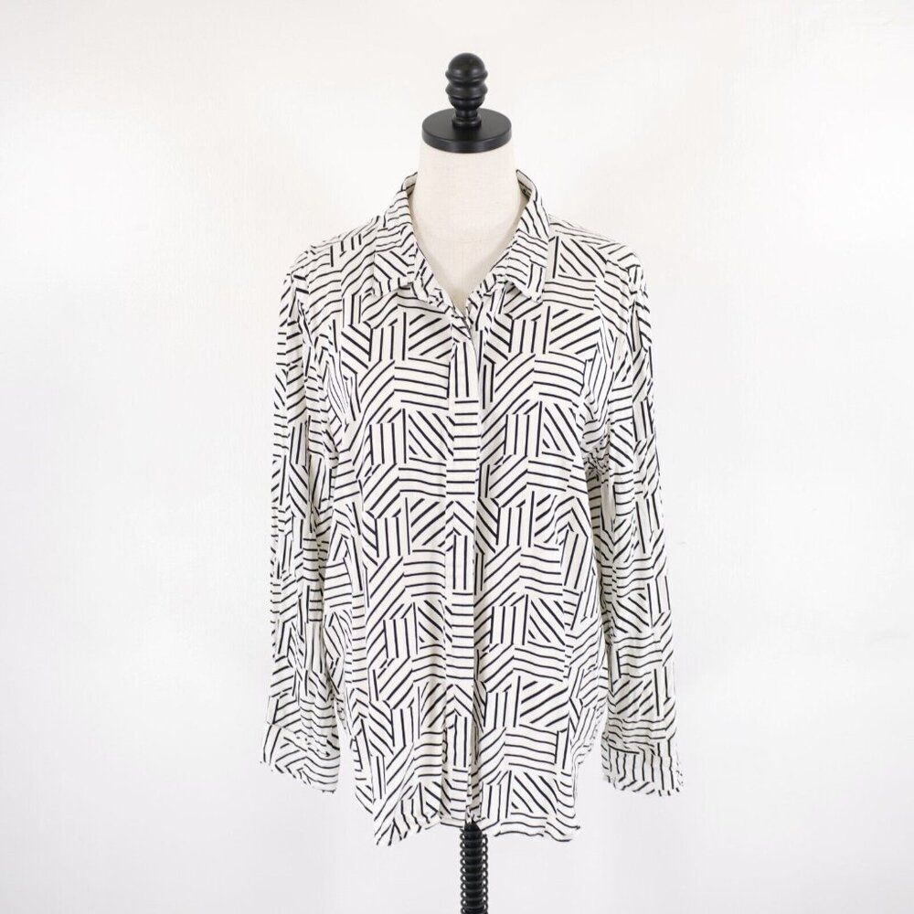 Alexander Jordan Black White Collared Button Front Blouse / Top‎ XL